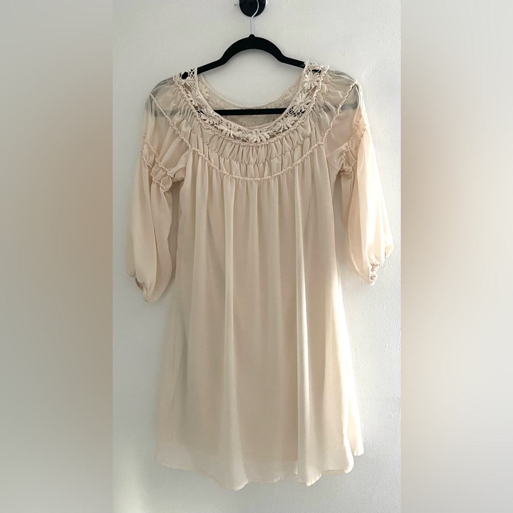 Romantic Cream Chiffon Lace Tunic Size M